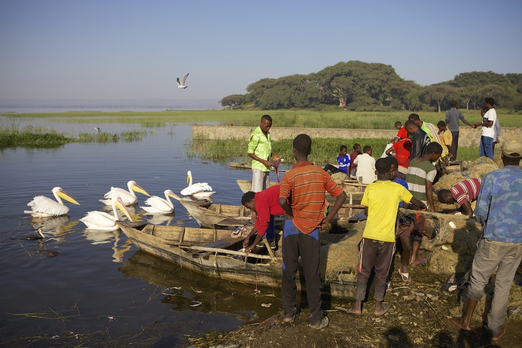 Fishermen and their boatsat Lake Hawassa, Ethiopia