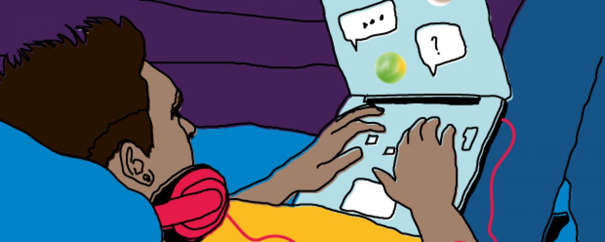 illustration of young boy on laptop