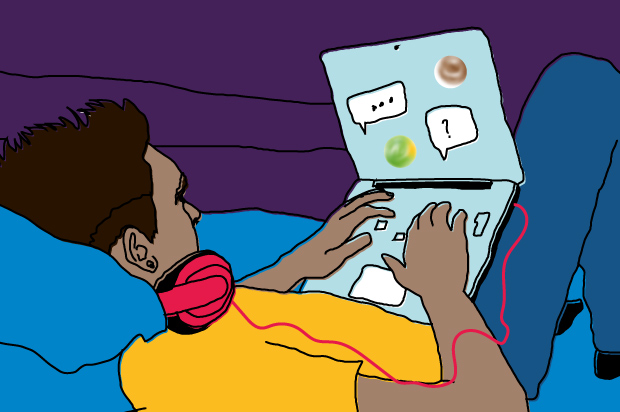 illustration of young boy on laptop