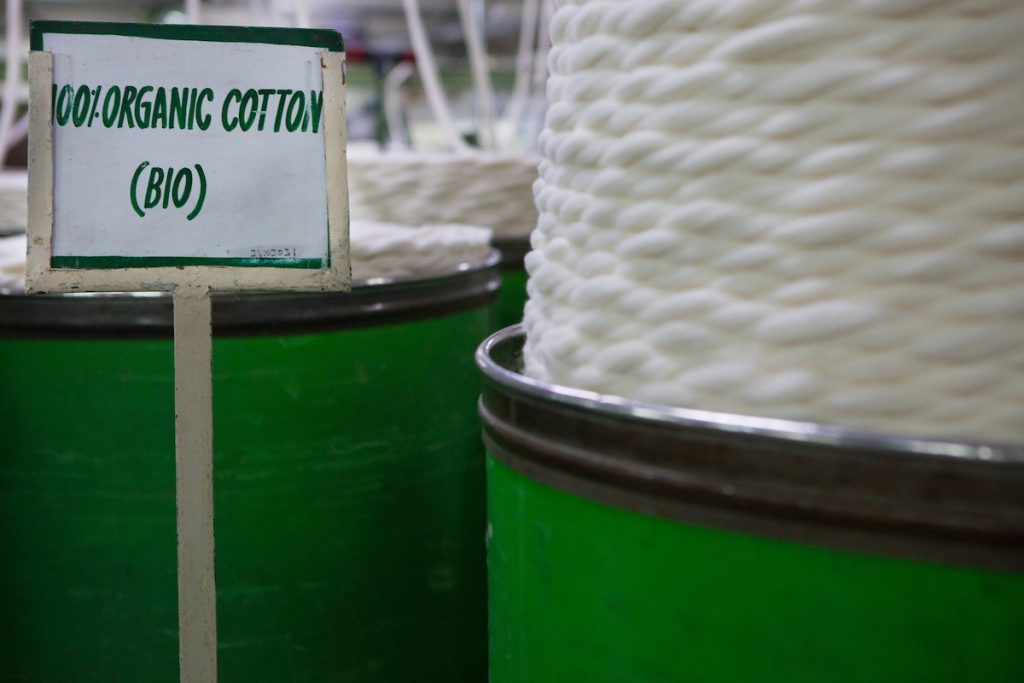 Organic cotton being spun in a factory, India