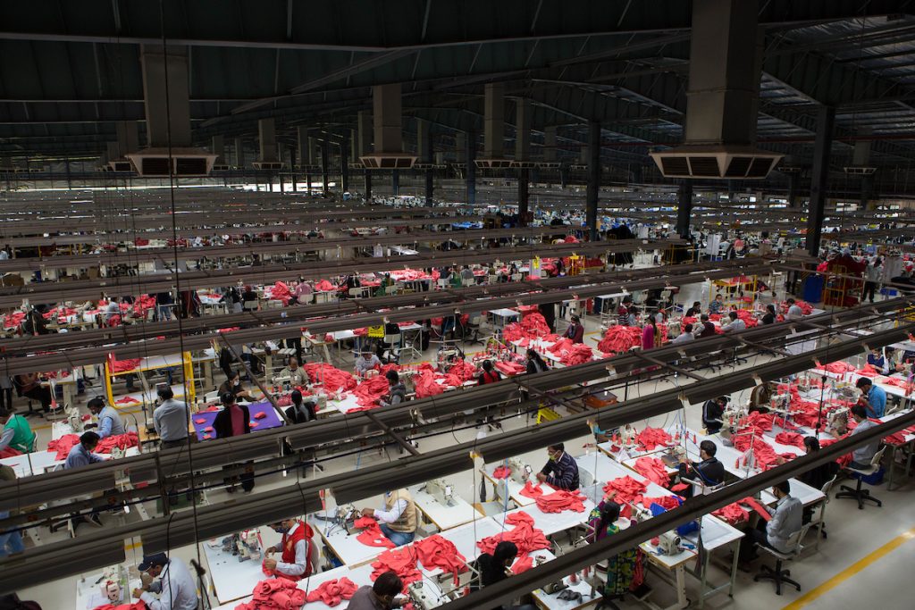 aerial view of the shop floor of an organic cotton factory
