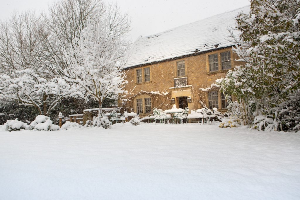 The Pear Tree pub in Wiltshire in frosty, winter conditions